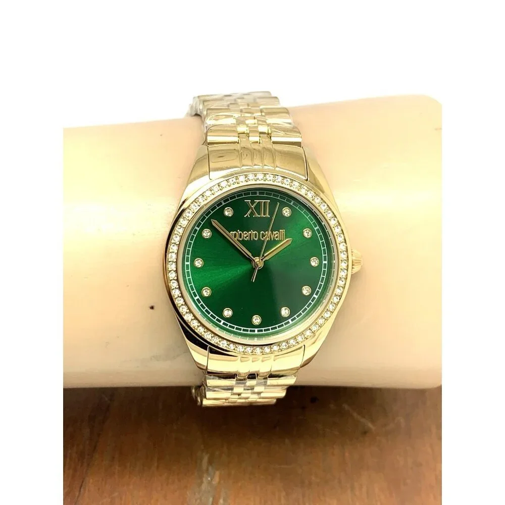 Roberto Cavalli Women's Watch 5L036 Green Dial Quartz Gold Stainless Steel 31mm